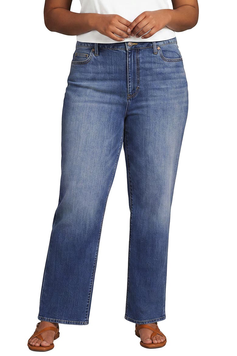 Plus Size Soft Denim Mid Rise Relaxed Straight Leg Jeans, Main, color, Indigo Tide Blue