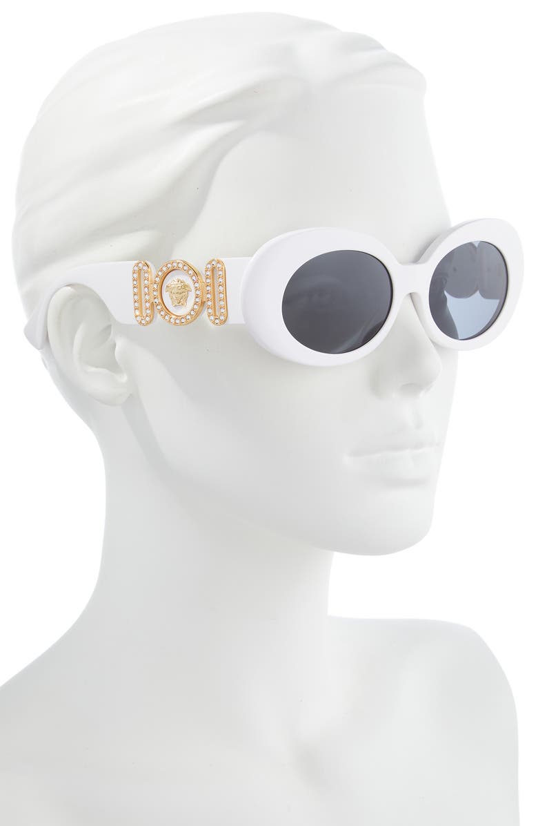 Versace 54mm Irregular Oval Sunglasses, Alternate, color, White