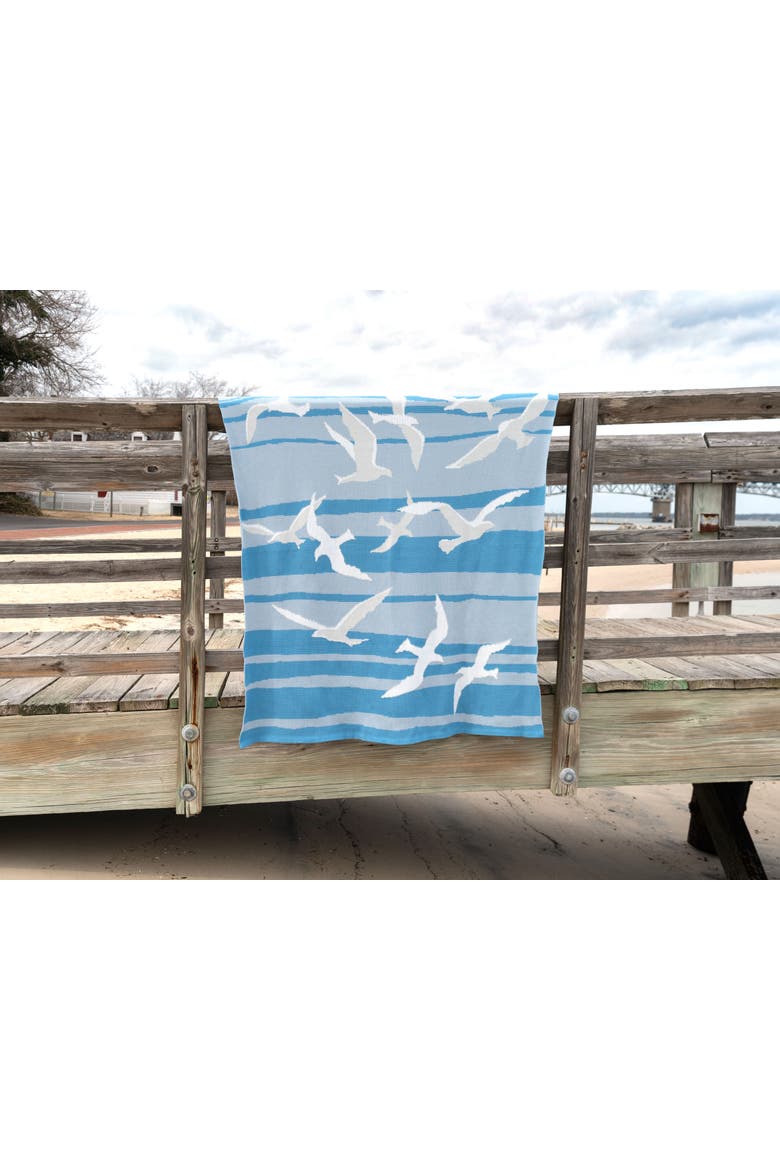 Seagulls in Flight Knit Throw Blanket, Alternate, color, Blue