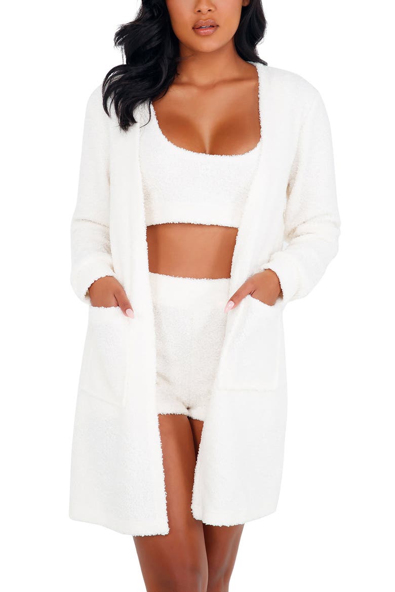 Fuzzy Short Robe, Main, color, WHITE