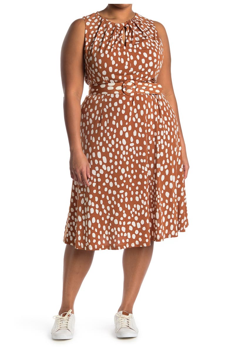 London Times Dot Jersey Keyhole Belted Dress, Main, color, 