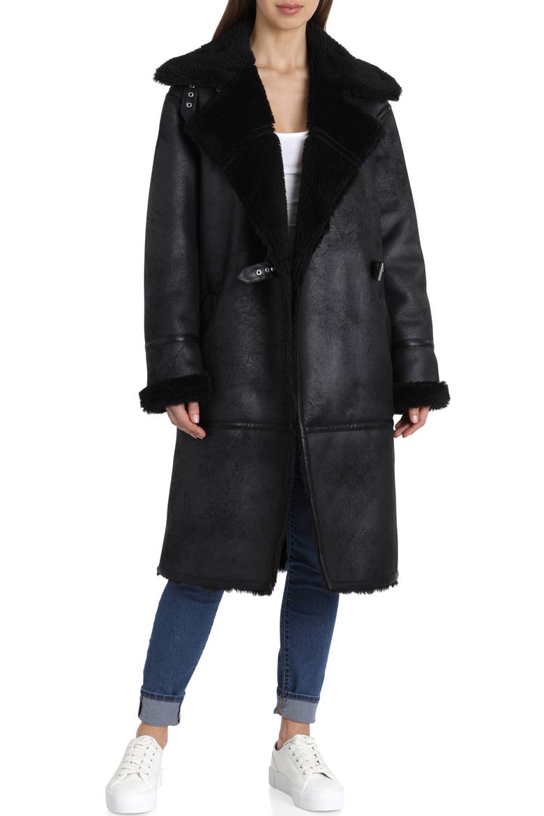 Faux Shearling Coat, Main, color, BLACK