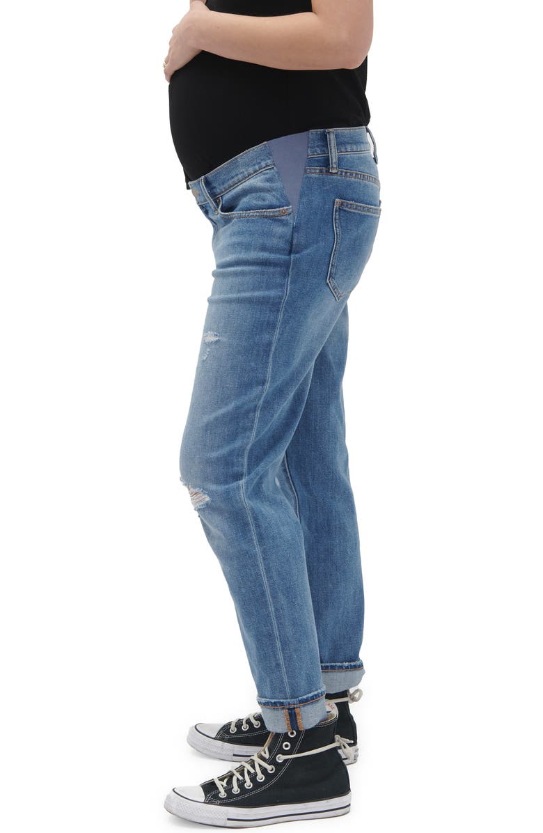 HATCH The Under the Bump Boyfriend Maternity Jeans, Alternate, color, Destroyed Light Wash
