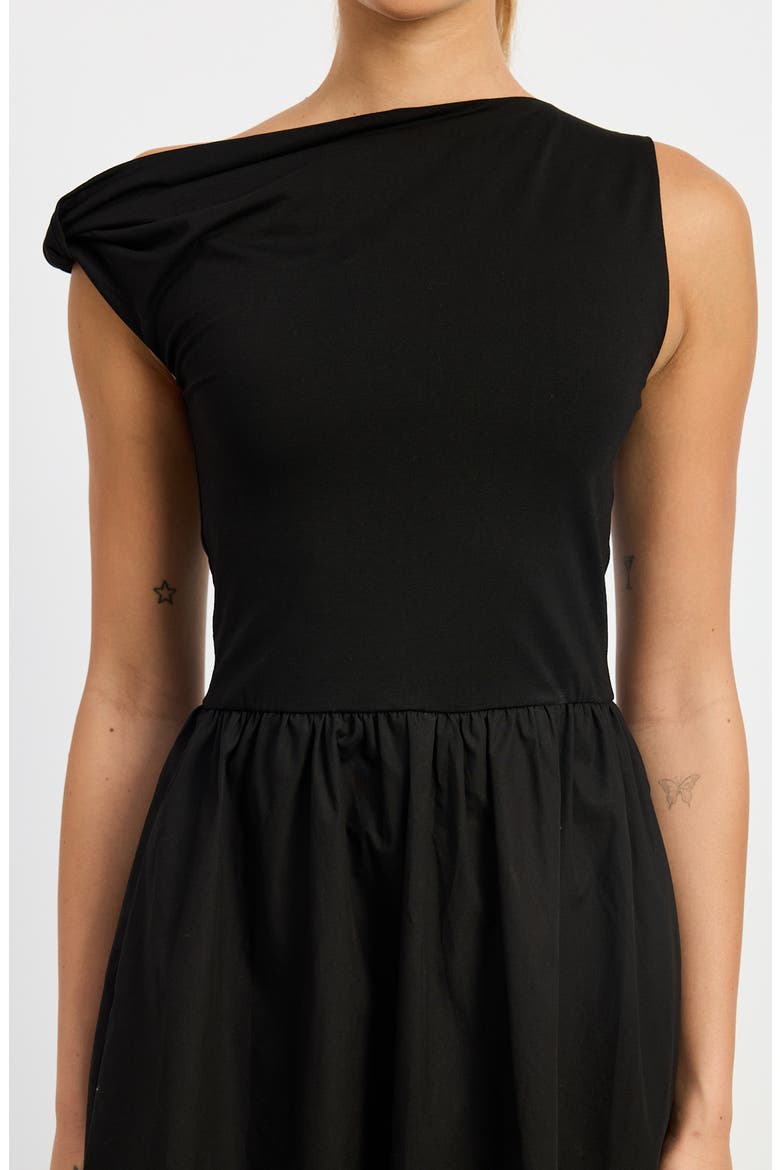 Mixed Media Asymmetric Neck Midi Dress, Alternate, color, BLACK