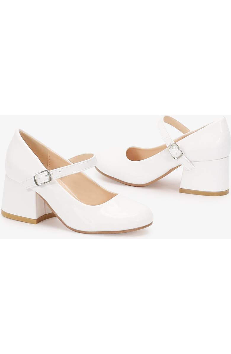 Kailee P Charlotte Patent Mary Jane Girls Block Heel, Alternate, color, White