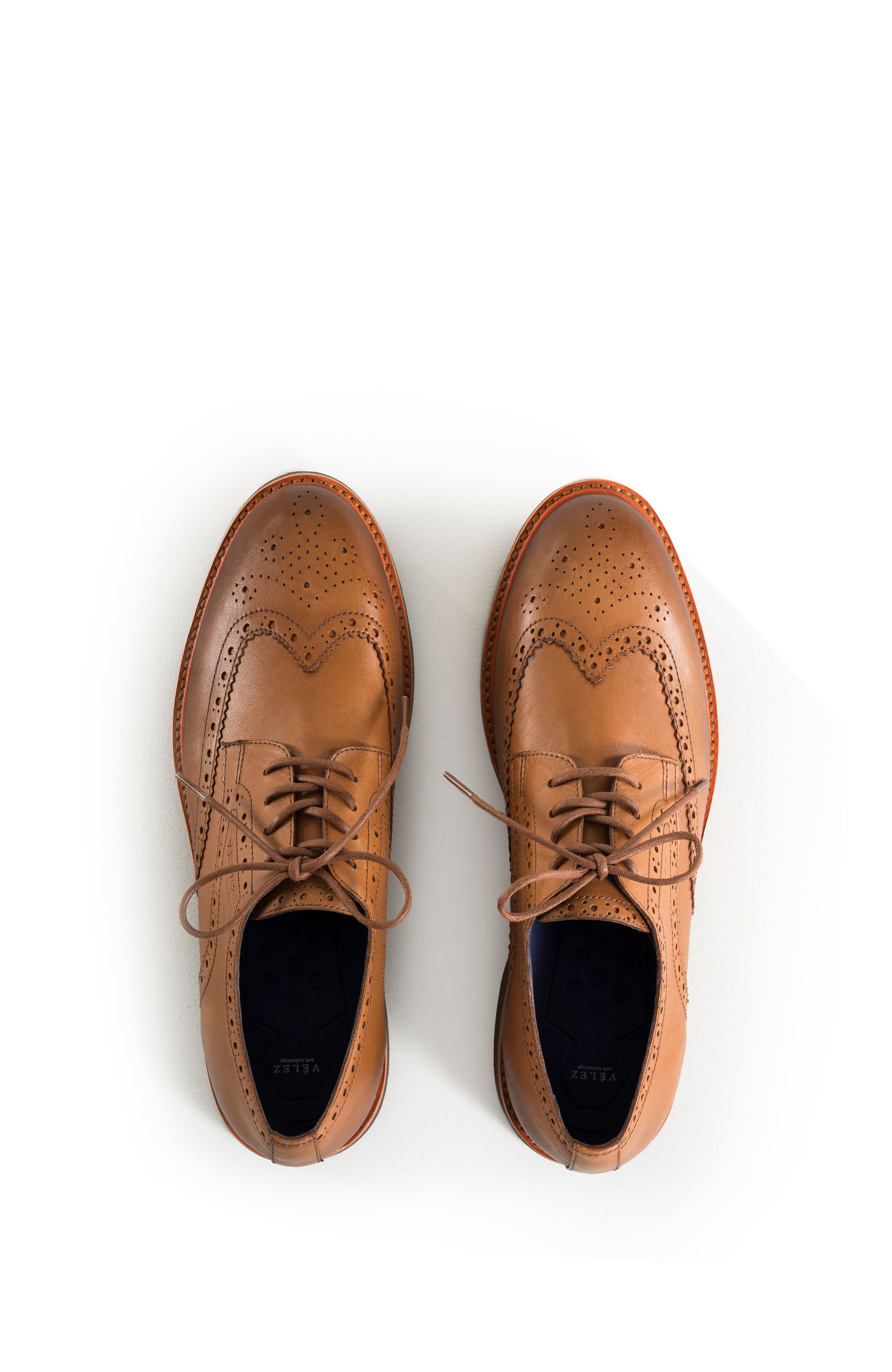Velez Brogue Leather Shoes with Traditional Cuts, Alternate, color, Honey