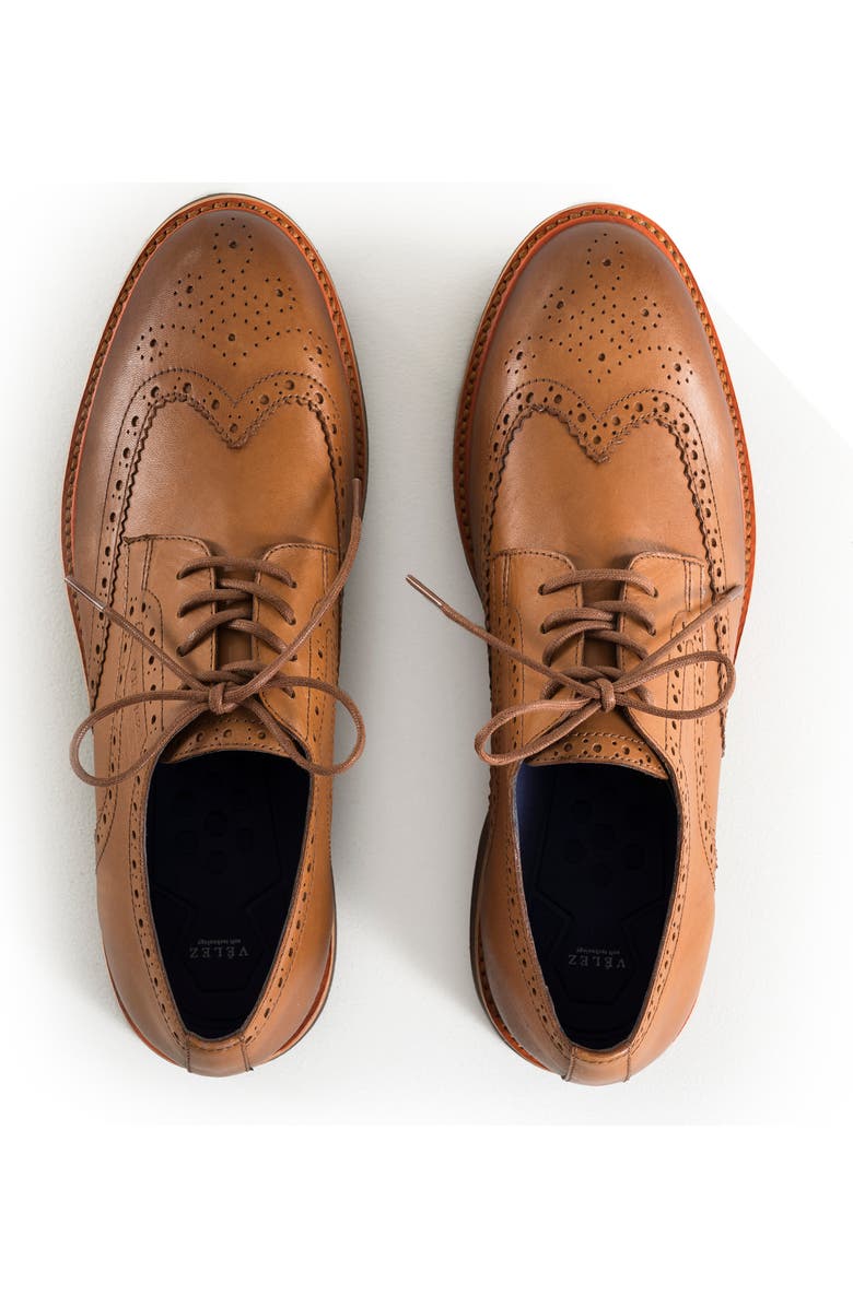 Velez Brogue Leather Shoes with Traditional Cuts, Alternate, color, Honey