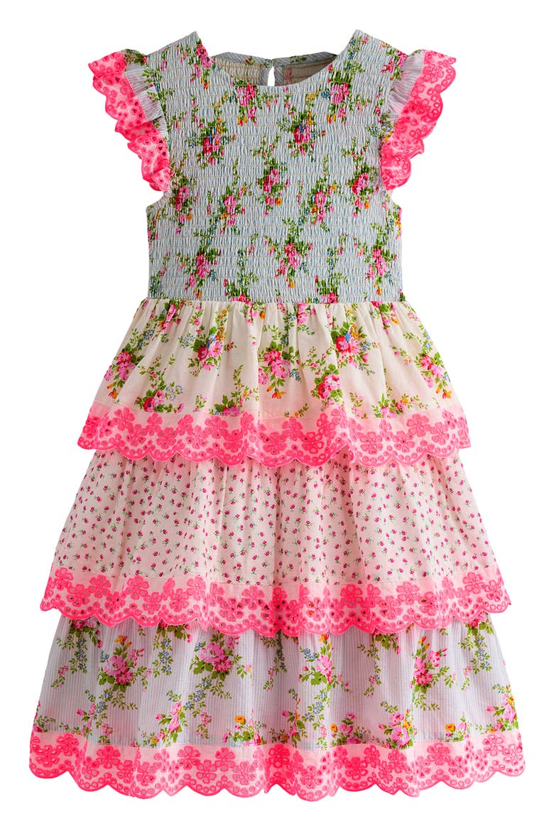 Kids' Tiered Lace Trim Dress, Main, color, FESTIVAL PINK DITSY ROSE