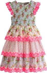 Mini Boden Kids' Tiered Lace Trim Dress