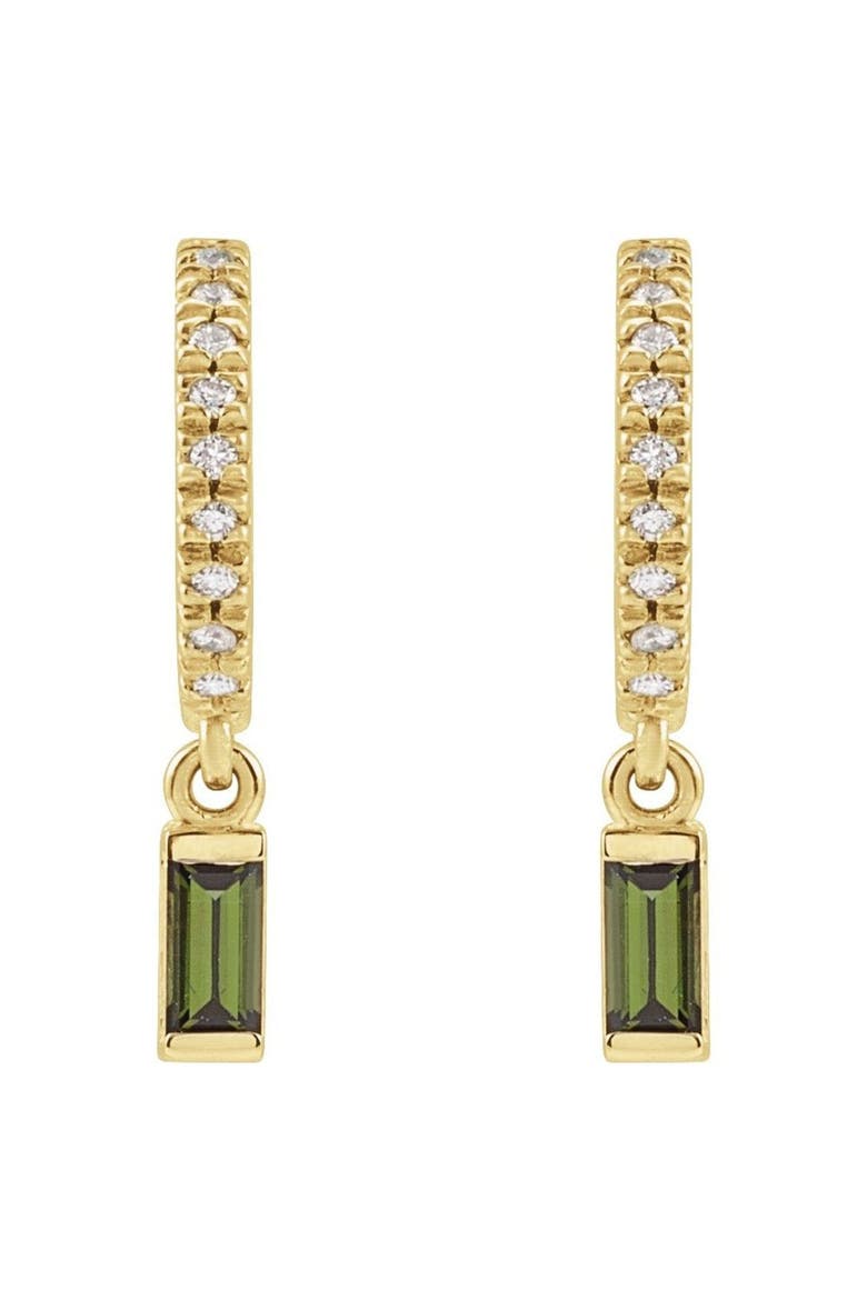 Tourmaline & .08 CT Natural Diamond Hoops in 14K Gold, Alternate, color, Green