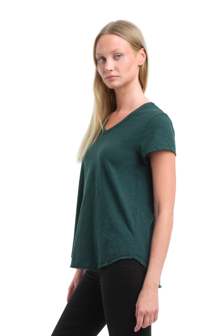 Short Sleeve Shrunken V-Neck Shirttail Top, Alternate, color, Dark Sea