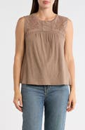 Lucky Brand Embroidered Yoke Cotton Tank