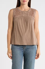 Lucky Brand Embroidered Yoke Cotton Tank