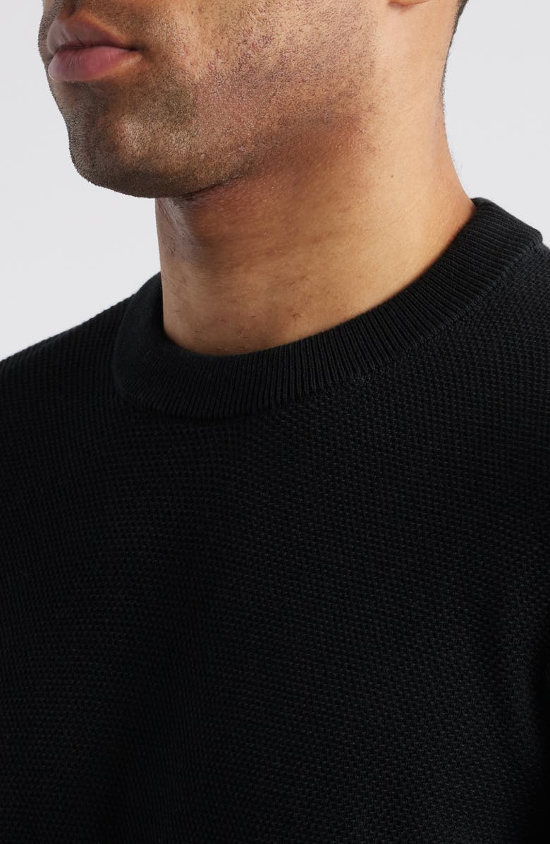 BOSS Ecaio Cotton Piqué Crewneck Sweater, Alternate, color, Black