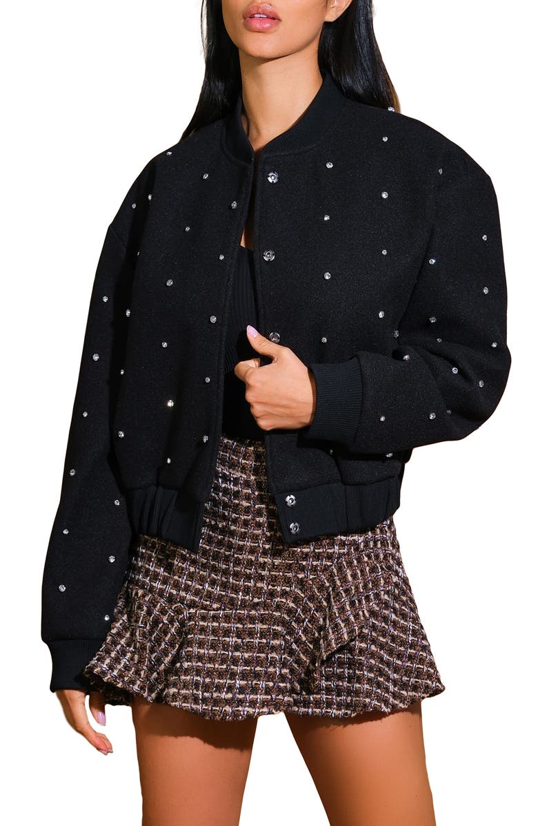 FLYING TOMATO Rhinestone Bomber Jacket, Main, color,