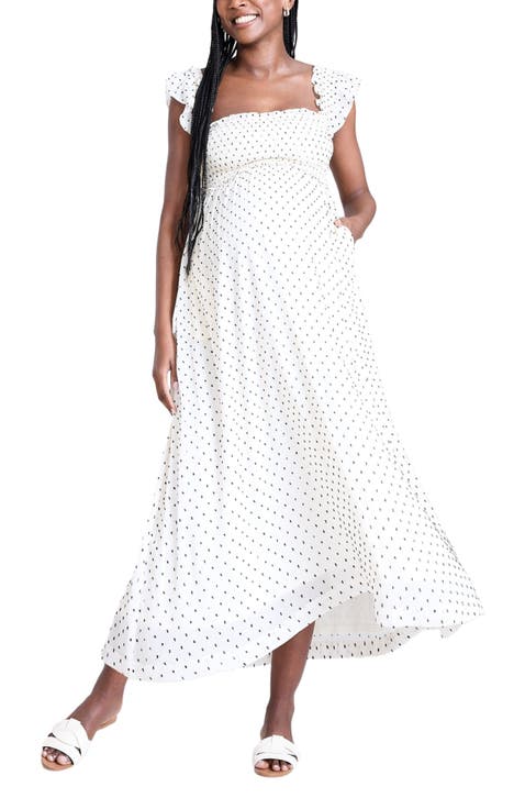 Sleeveless Ruffle Shoulder Smocked Maxi Dress