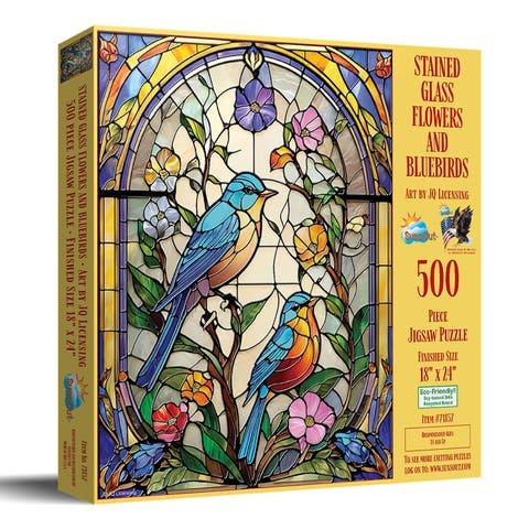 Stained Glass Flowers and Bluebirds 500 piece Jigsaw Puzzle for Adults