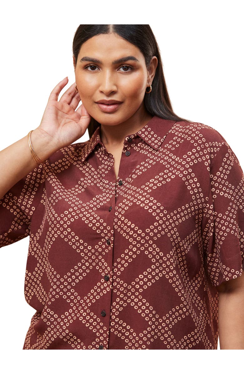 Live Unlimited Geo Print Short Sleeve Shirt, Alternate, color, Brown