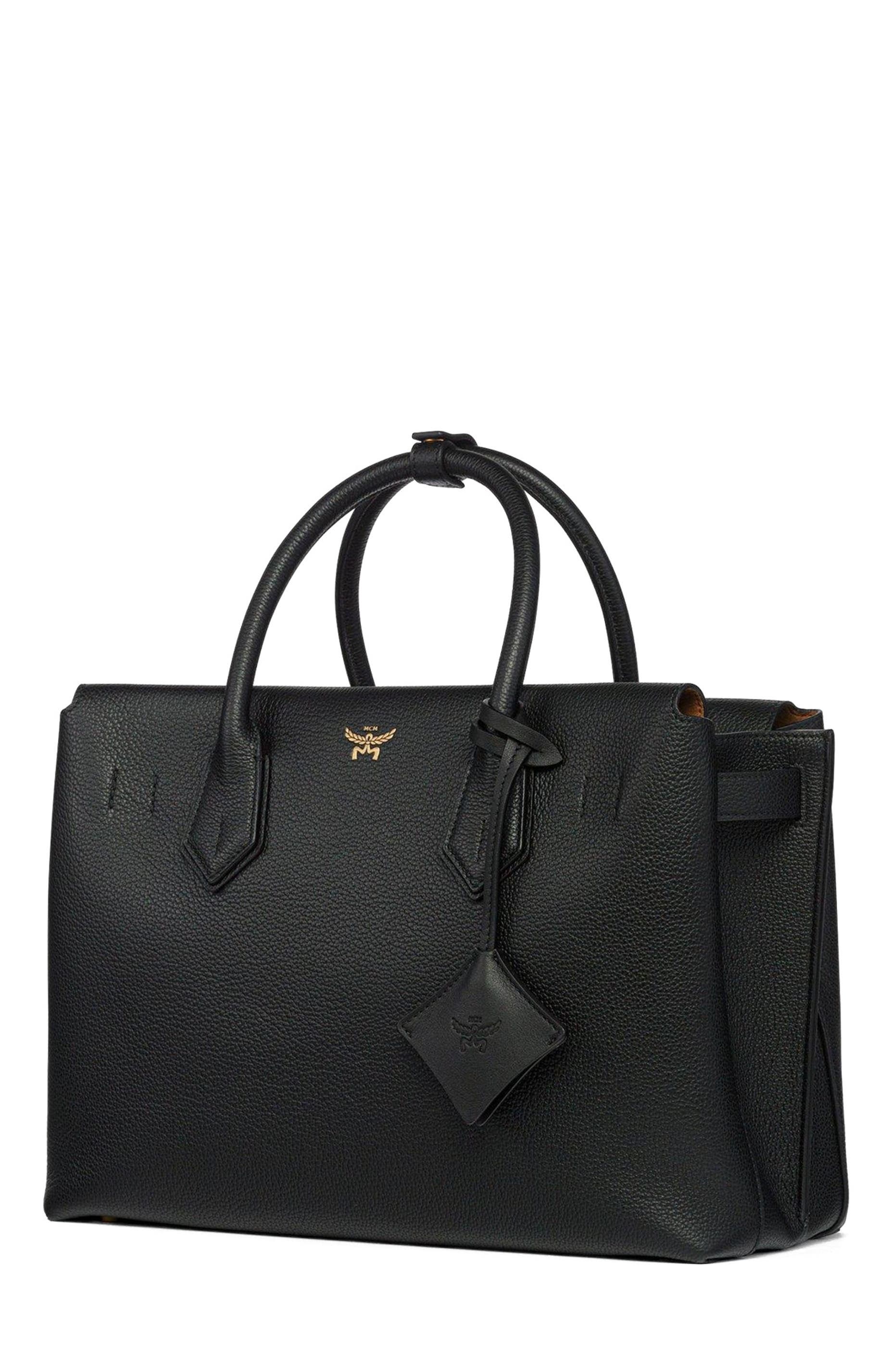 MCM Medium Milla Tote in Spanish Embossed Leather, Alternate, color, Black