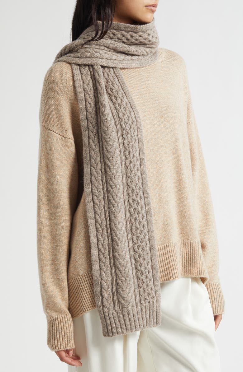 Johnstons of Elgin Aran Cable Cashmere Scarf, Alternate, color, Ash Hb4334