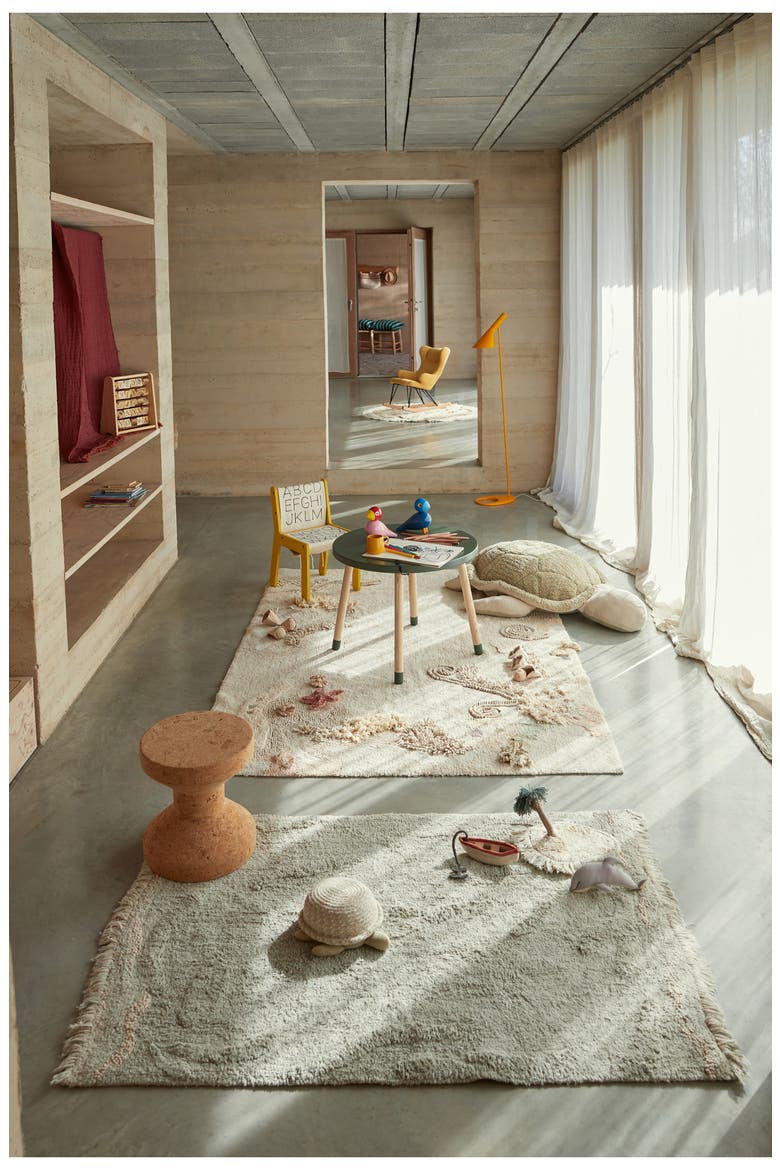 Seabed Washable Cotton Rug & Ocean Creature Set, Alternate, color, NATURAL HONEY OLIVE VANILLA
