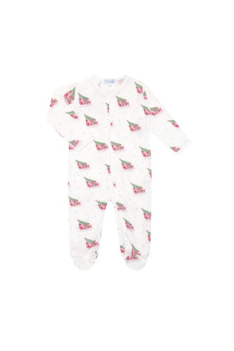Pima Cotton Christmas Merry Sleighs Zipper Footie - Baby