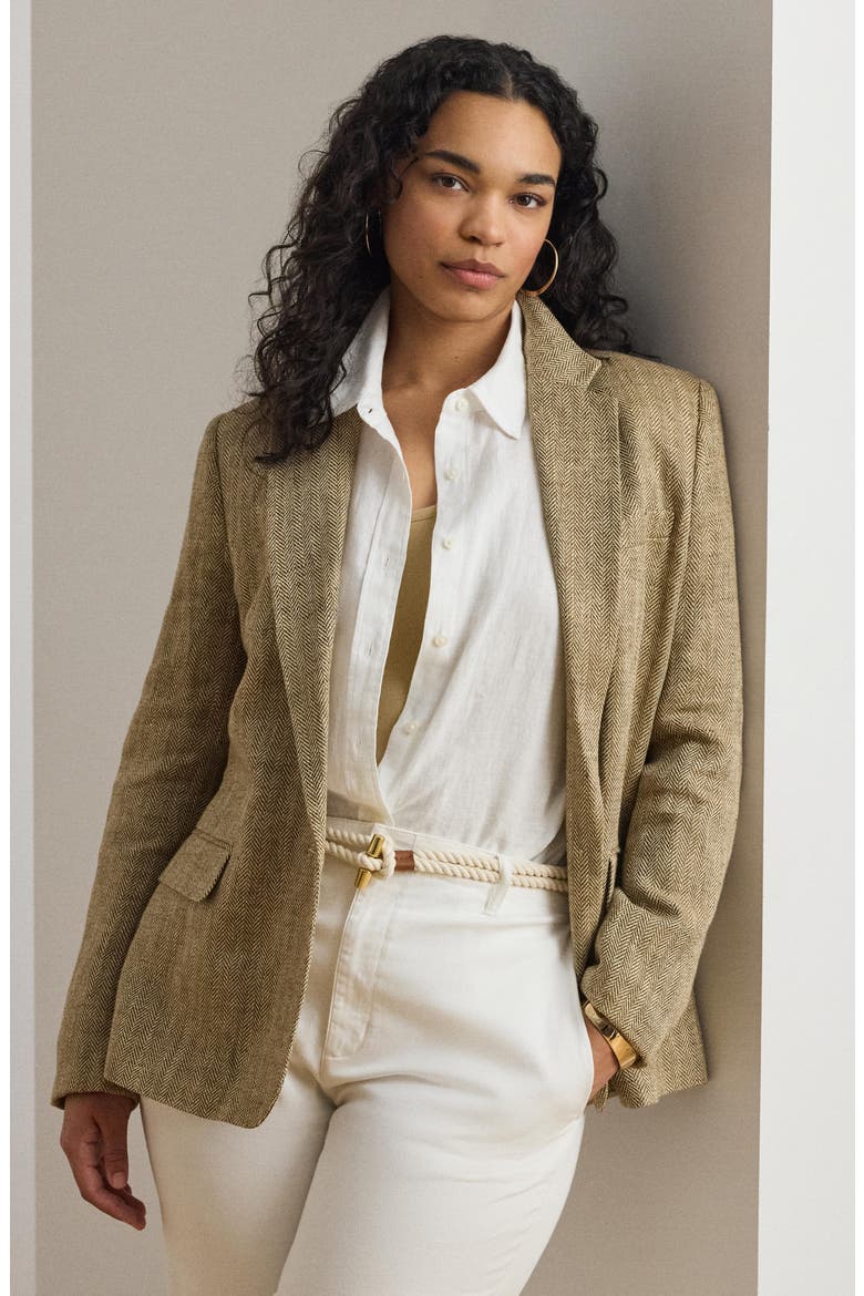 Herringbone Linen Blazer, Alternate, color, BEIGE/ CREAM WHITE/ MULTI