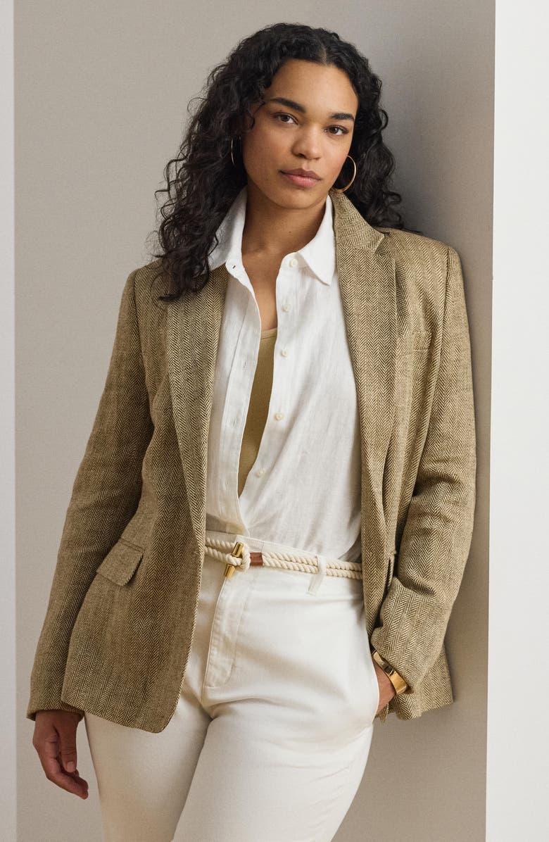 Lauren Ralph Lauren Herringbone Linen Blazer, Alternate, color, Beige/ Cream White/ Multi
