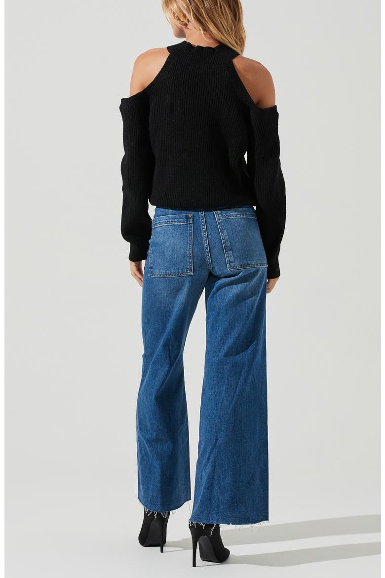 Cold Shoulder Mock Neck Sweater, Alternate, color, BLACK