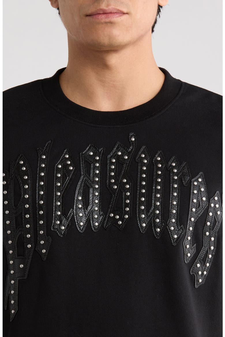 Twitch Leather Appliqué & Rhinestone T-Shirt, Alternate, color, BLACK