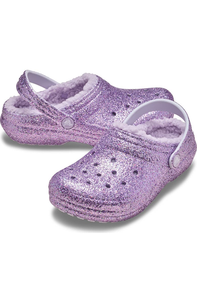 CROCS Kids' Classic Glitter Fleece Lined Clogs, Alternate, color,