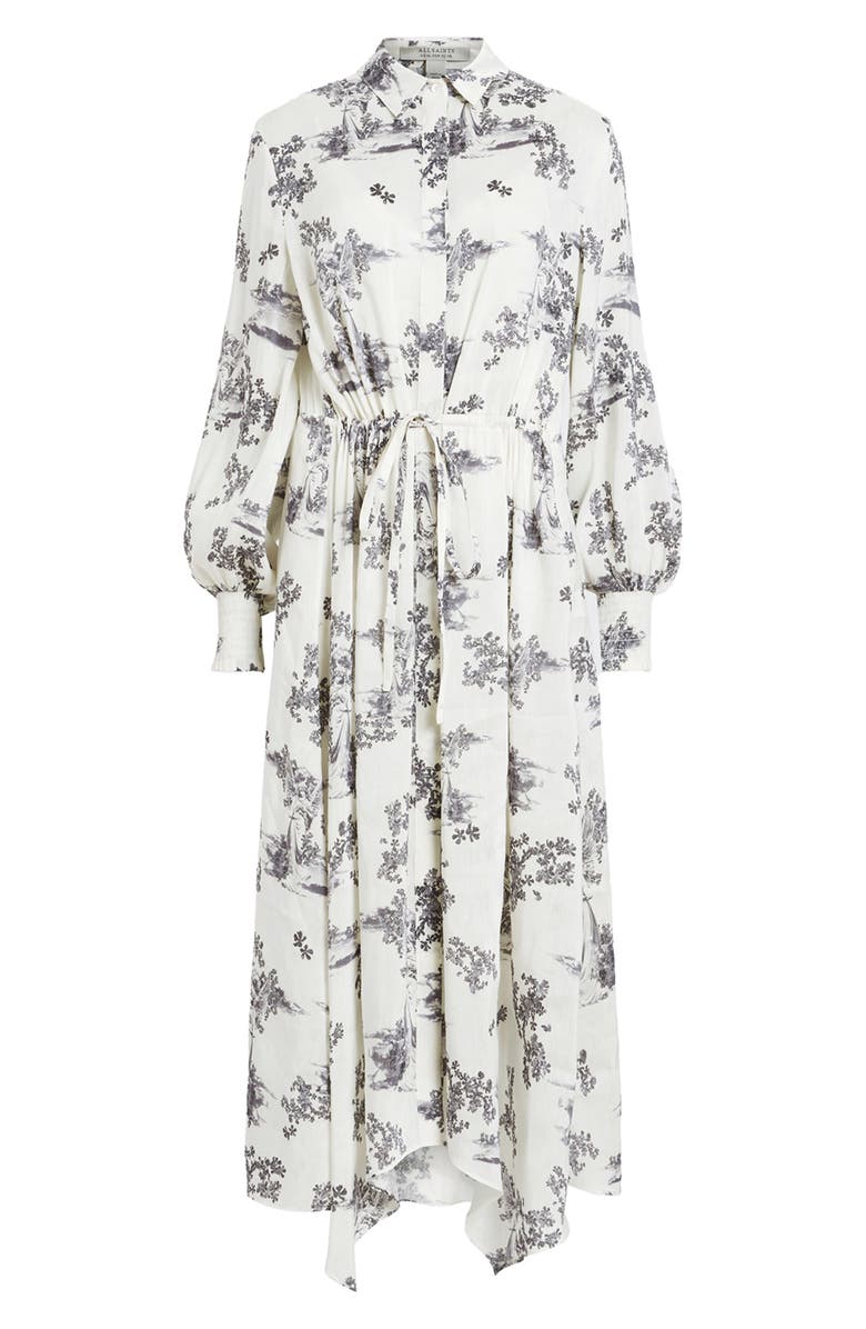 AllSaints Skye Floral Long Sleeve Linen & Silk Midi Shirtdress, Alternate, color,