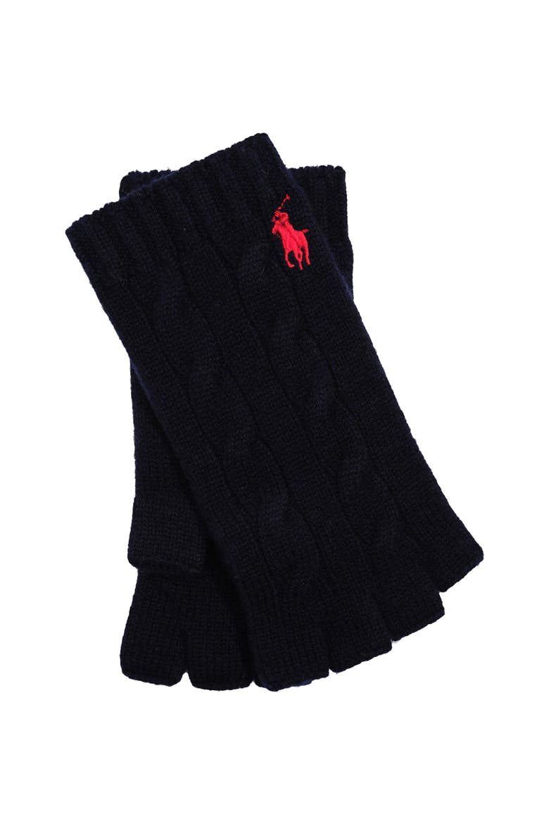 Wool Cashmere Classic Cable Fingerless Glove, Main, color, Hunter Navy
