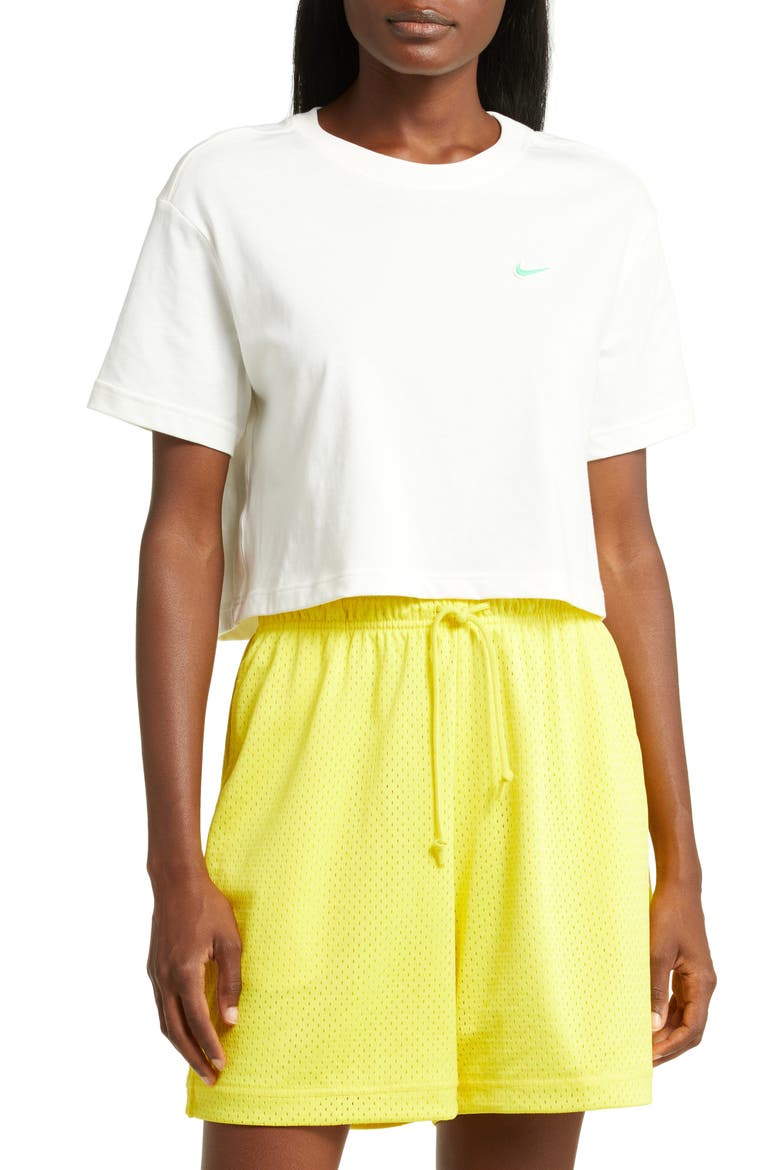 Sportswear Crop T-Shirt, Main, color, SAIL/ LIGHT BROWN/ GREEN SHOCK