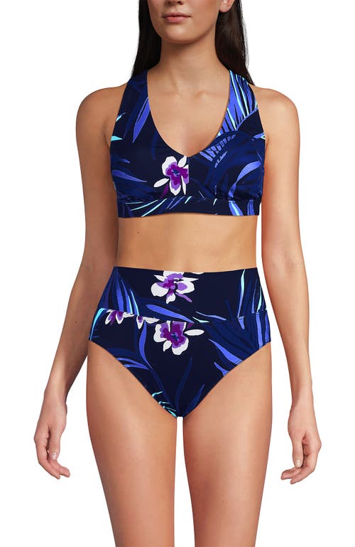 Lands' End Chlorine Resistant V-neck Midkini Swimsuit Top And High Leg High Waisted Bottoms 2 Piece