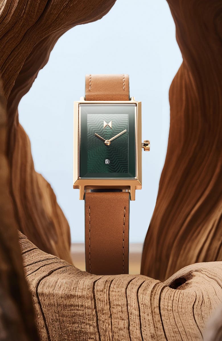 MVMT Signature Square Alpine Treasure Leather Strap Watch, 24mm, Alternate, color, 