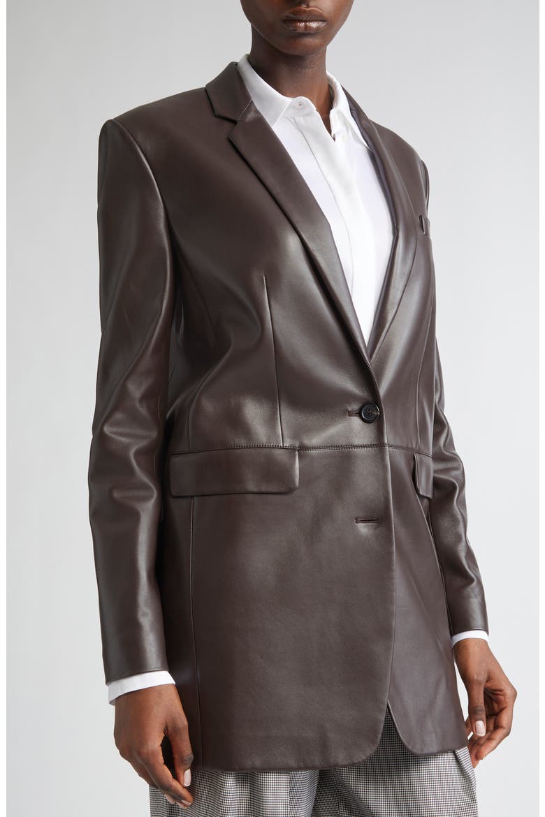 Leather Boyfreind Blazer, Alternate, color, CHOCOLATE