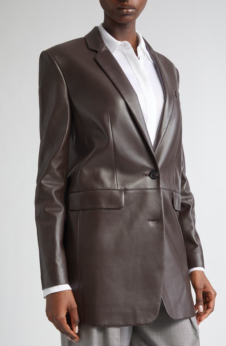 Michael Kors Collection Leather Boyfreind Blazer, Alternate, color, Chocolate