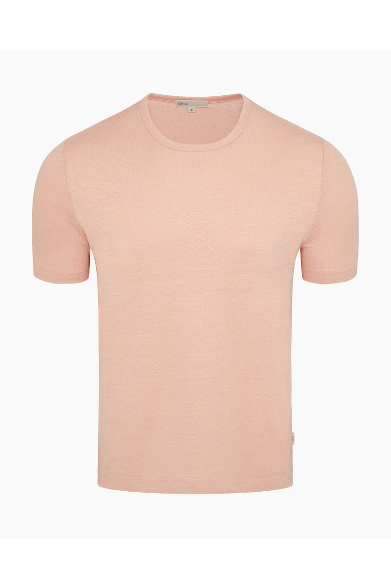 Stretch Linen Crewneck Short Sleeve Tee, Alternate, color, Pink Sand