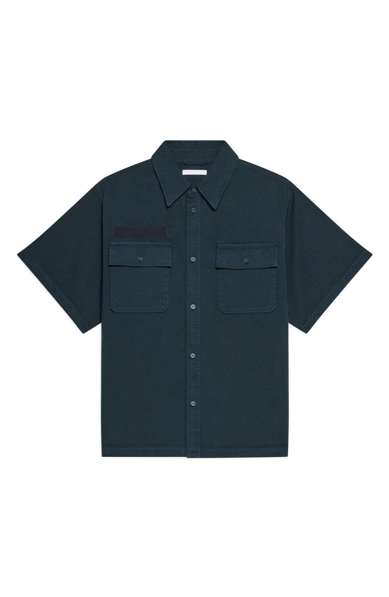 Helmut Lang GD Uniform Short Sleeve Stretch Twill Button Up Shirt, Alternate, color, Pine