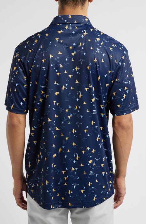 Swannies Corbin Bird Print Golf Polo In Midnight Navy