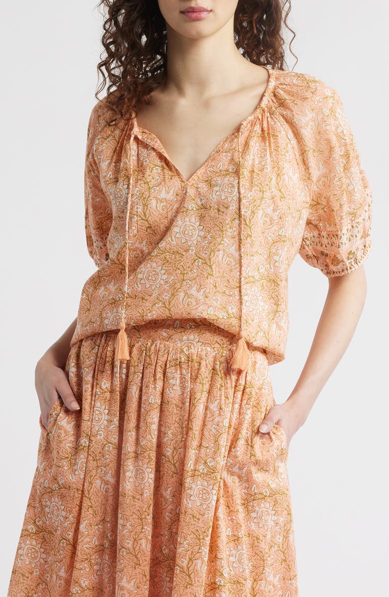 Cleobella Johana Print Tie Neck Top, Main, color, Cecil Blush Print