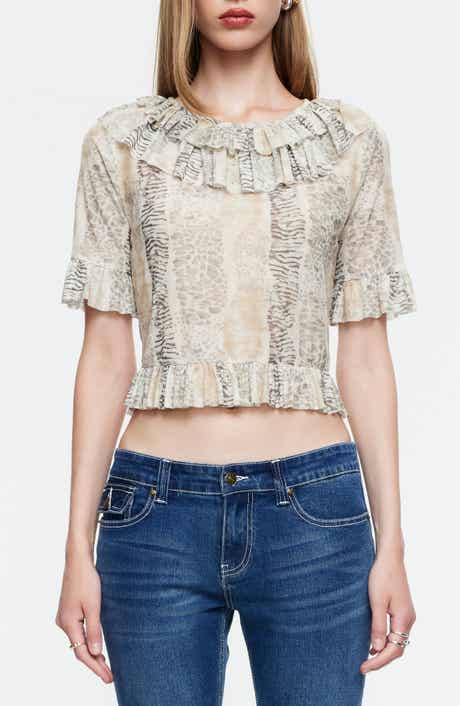 LIONESS First Light Print Frill Collar Crop Top