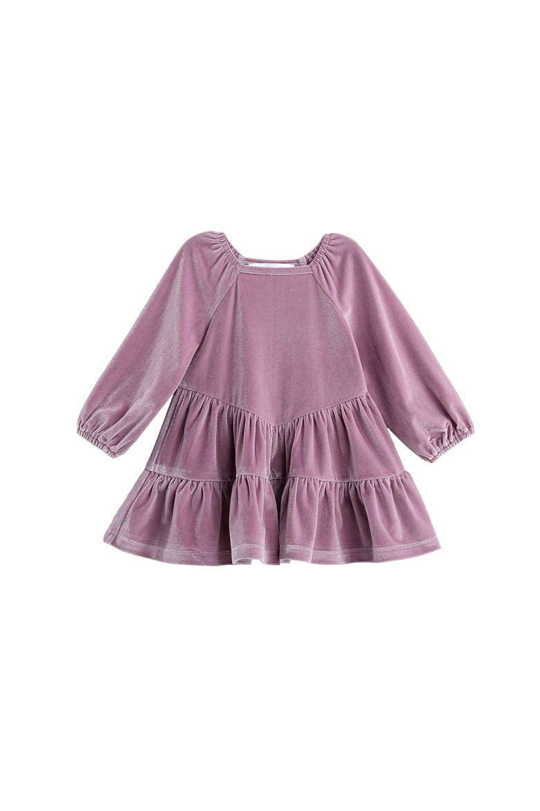Sugarplum Sparkle Long Sleeve Raglan Tiered Velvet Dress, Alternate, color, Purple
