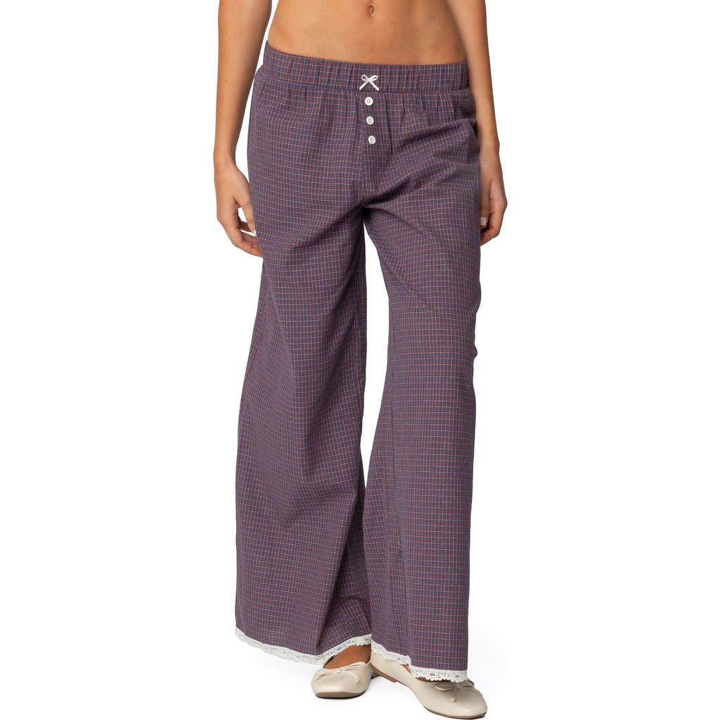Edikted Dakota Plaid Pull-on Relaxed Fit Pants In Purple