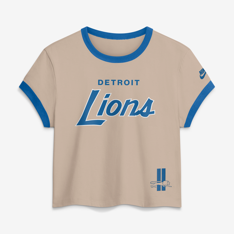 Women's Nike Cream Detroit Lions Rewind Ringer Mod Cropped T-Shirt