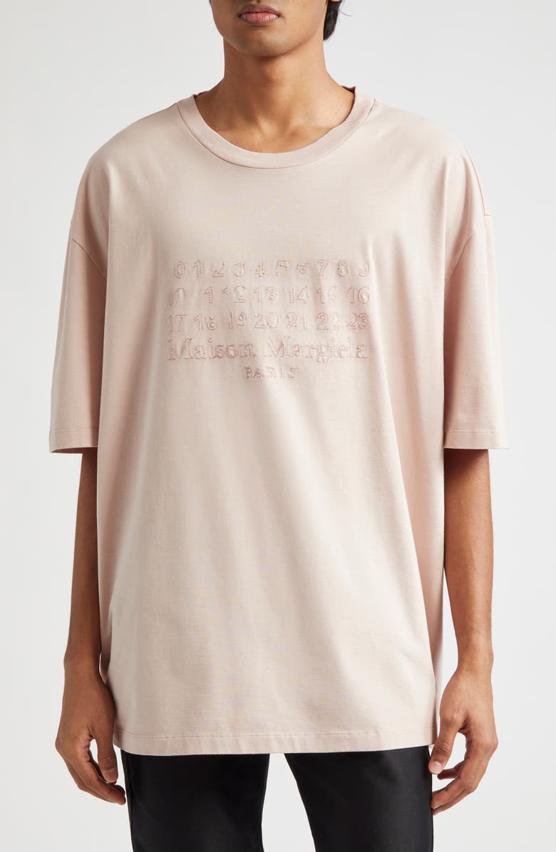 Maison Margiela Number Logo Embroidered Cotton T-Shirt, Main, color, Buff