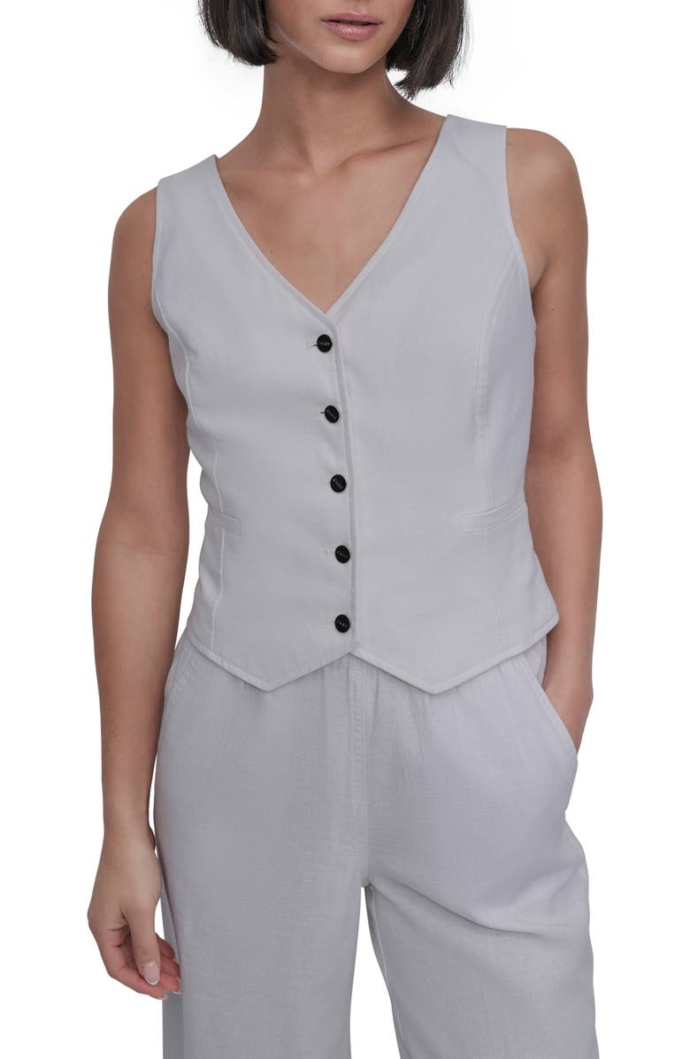 DKNY Linen Blend Vest, Main, color, White