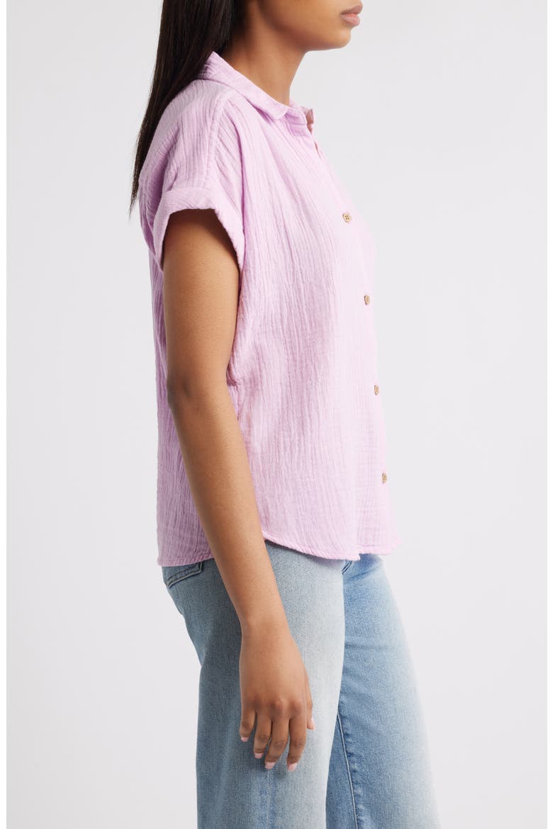 Dawson Short Sleeve Cotton Button-Up Shirt, Alternate, color, LILAC PINK