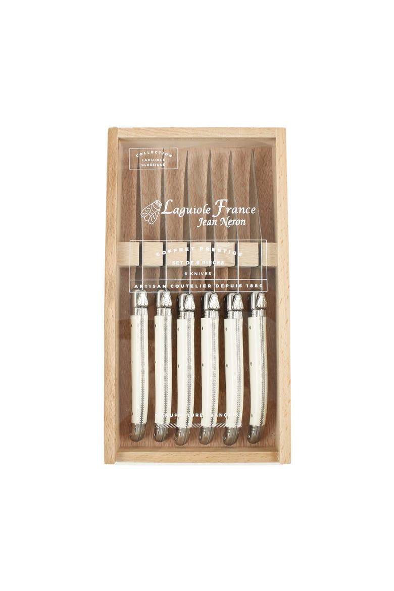 6 Piece Steak Knife Set, Platine in Wood Box with Acrylic Lid, Alternate, color, Ivory
